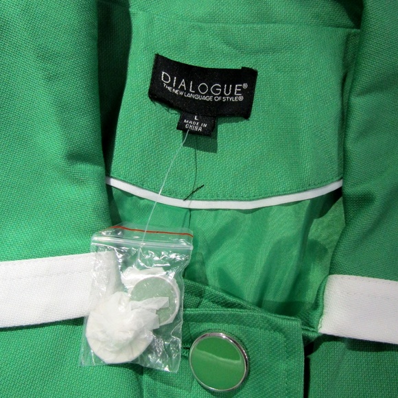 NWOT Dialogue Green & White Coat Sz L - Too Cute! - Picture 4 of 5
